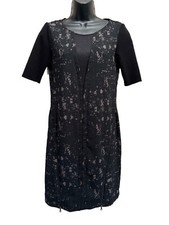 Elie Tahari Black/Gray Bodycon Dress Short Sleeve Zippers Size XS V Mesh Neck