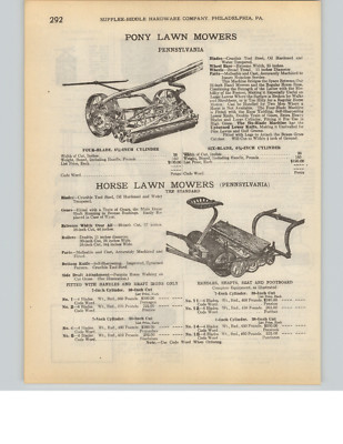 1927 PAPER AD 2 PG Pennsylvania Brand Pny Horse Drawn Lawn Mower Golf Course
