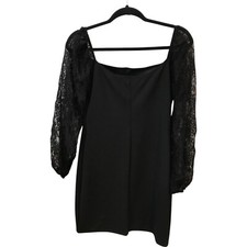 bebe Scuba Crepe Bodycon Dress Womens M Black Square Neck Lace Long Sleeve NWT