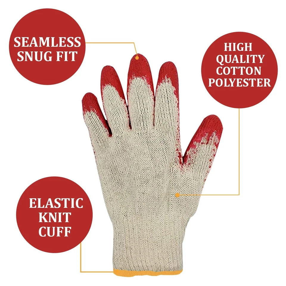 WHOLESALE 300 Pairs Red Latex Dipped Gloves Rubber Palm Coated Work Gloves - Image 3 of 4