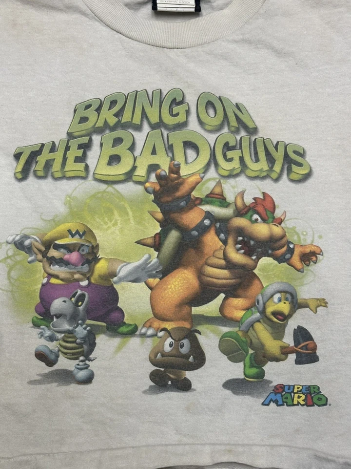 VINTAGE KIDS NINTENDO "BRING ON THE BAD GUYS" MARIO GRAPHIC T-SHIRT Medium - Image 3 of 4