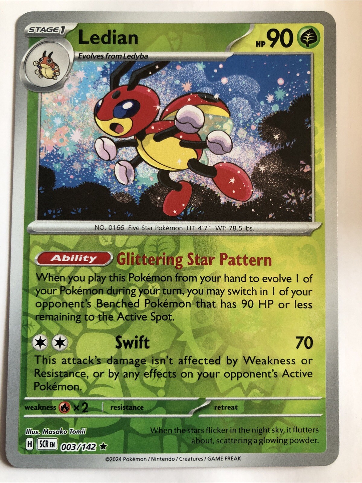 Pokémon TCG Stellar Crown Ledian Reverse Holofoil 003/142 NM Rare