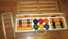 Sportcraft 6 Player Croquet Set w/ Wood Storage Box Case Crate GUC