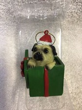 ORNAMENT DOG IN A GIFT BOX HAS SANTA HAT PAWS BY CLAWS NWT