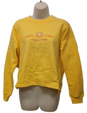 Harley Davidson swirl script ladies yellow crop sweatshirt long sleeve new