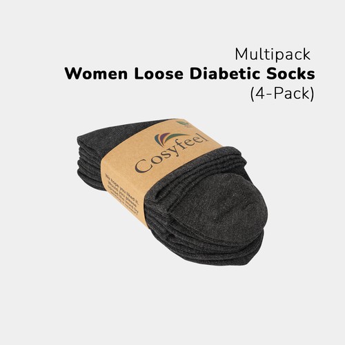 Cosyfeel® Women Loose Diabetic Crew Socks 4-Pack Bamboo Durable Seamless Toe - Picture 40 of 96