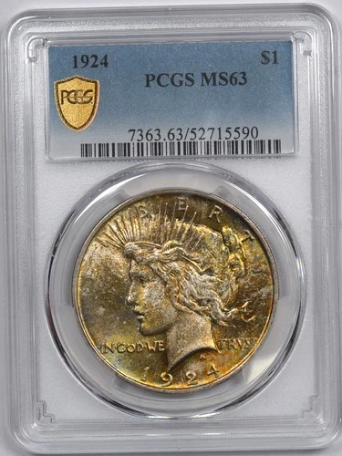 1924 Peace Silver One Dollar Colorful Toning / S$1 / PCGS MS63
