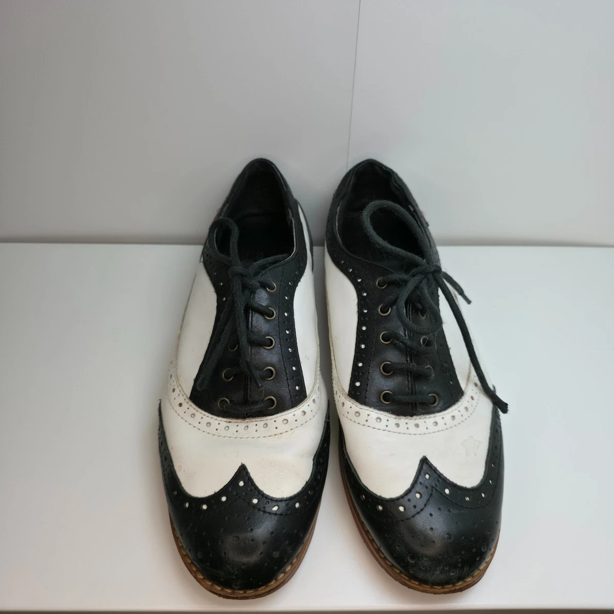 GH Bass Vintage Saddle Shoes Black White Leather Oxfords USA M 9.5 Preppy Retro Vintage Bass Saddle Shoes size 7 white/black made in... | Depop main image 3