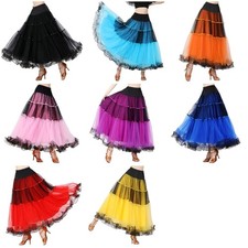 Women Dance Skirt Tiered Ruffle Mesh Long Skirts for Latin Dance Enthusiasts
