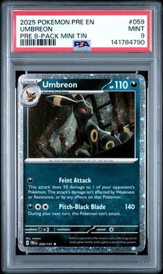 2025 Pokemon PRE EN PRE 8-Pack Mini Tin #059 Umbreon PSA 9 MINT