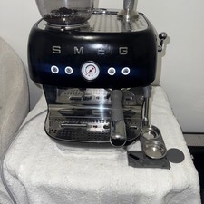 Smeg Espresso Coffee Machine with Grinder, EGF03BLUK, Stainless Steel in Black