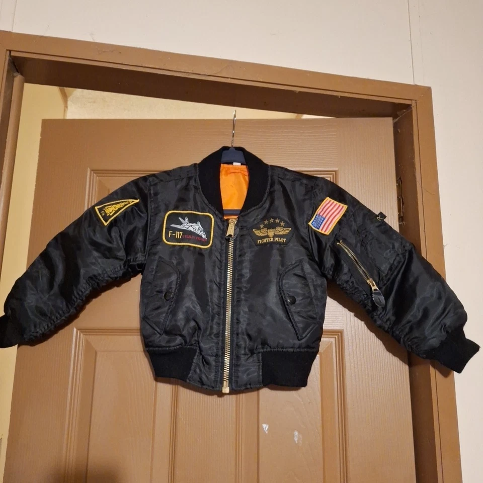 Chaqueta de vuelo vintage Rothco para niños con parches negra XS parches bolsillos Foto 2 de 4