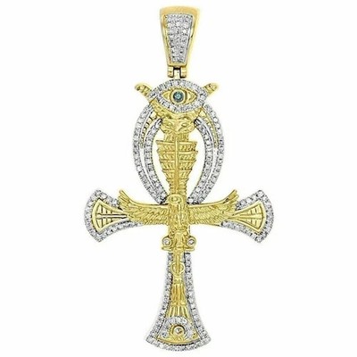 2.5CT Lab Created Diamond Eye Horus Eagle Ankh Cross Pendant 14K Yell GoldPlated