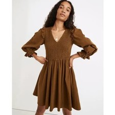 MADEWELL Flannel Lucie V-Neck Smocked Mini Dress Olive Green Sz XL $118 {WW24}