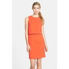 Eliza J Coral Orange Crepe Popover Tiered Shift Mini Dress Women's Size 4P