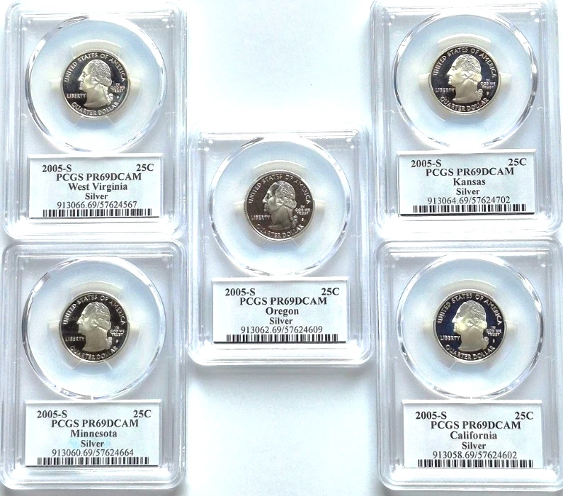 2005 S State Quarter Set 90% Silver PCGS High Graded PR69DCAM (CA/KS/OR/MN/WV) - Image 2 of 4