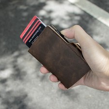 AirTag Smart Wallet RFID PU Leather Pop-Up Card Holder Vintage