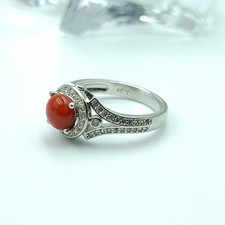 Anello  SPOLA Rosa vero corallo Rosso di Sardegna Argento 925 Rodiato Zirconi 