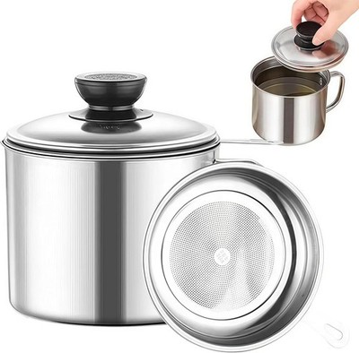 Grease Container for Kitchen 34oz Bacon Grease Saver with Strainer 410 Stainless