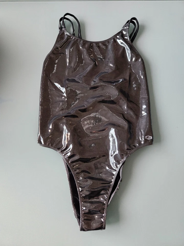 LEOHEX Badeanzug Bodysuit Swimsuit Leotard silber metallic glänzend - Gr. XXL - Bild 4 von 4