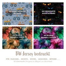 Baumwolljersey bedruckt - BW Jersey Stoff Meterware Blumen, Monster *Ab 50 cm