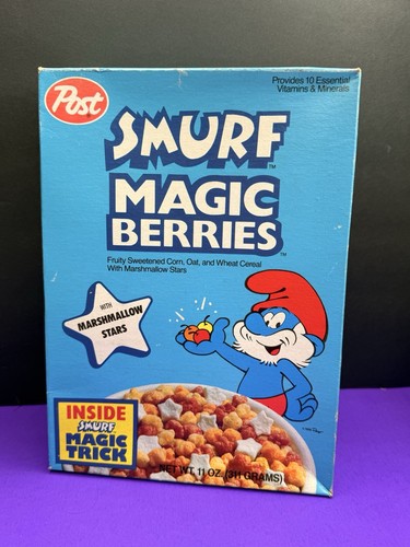 Vintage 1988 Post Smurf Magic Berries Cereal Box Marshmallow Stars