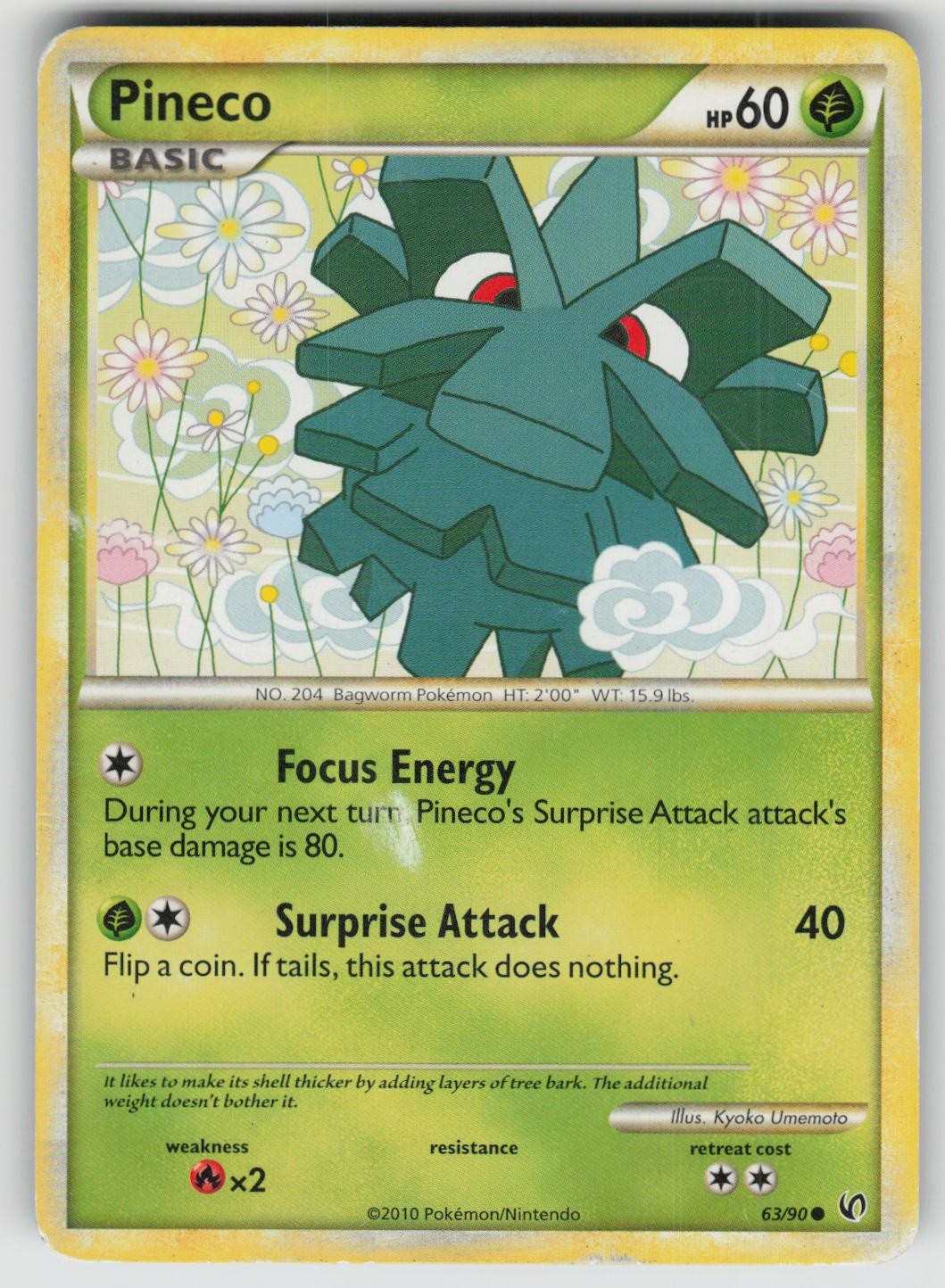 Pineco 63/90 Common HGSS Undaunted Pokemon Damaged