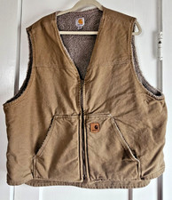 Vtg Carhartt canvas full zip sherpa lined beige Men Sz 2XL work vest USA made