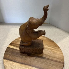 Antique Very Detailed Carved Wooden Elephant Decorative Art Made in Thailand