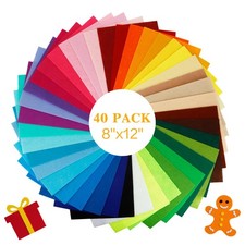 40PCS Felt Sheets, 8" x 12" Assorted Colors Felt Fabric 1mm Thick Felt Square...