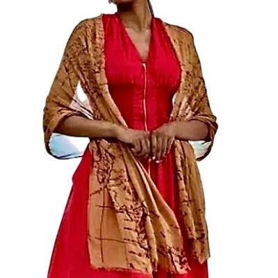 NWT Patricia Nash Riot Rust Antique Map Art Print Fringe Wrap Shawl Scarf Boho 