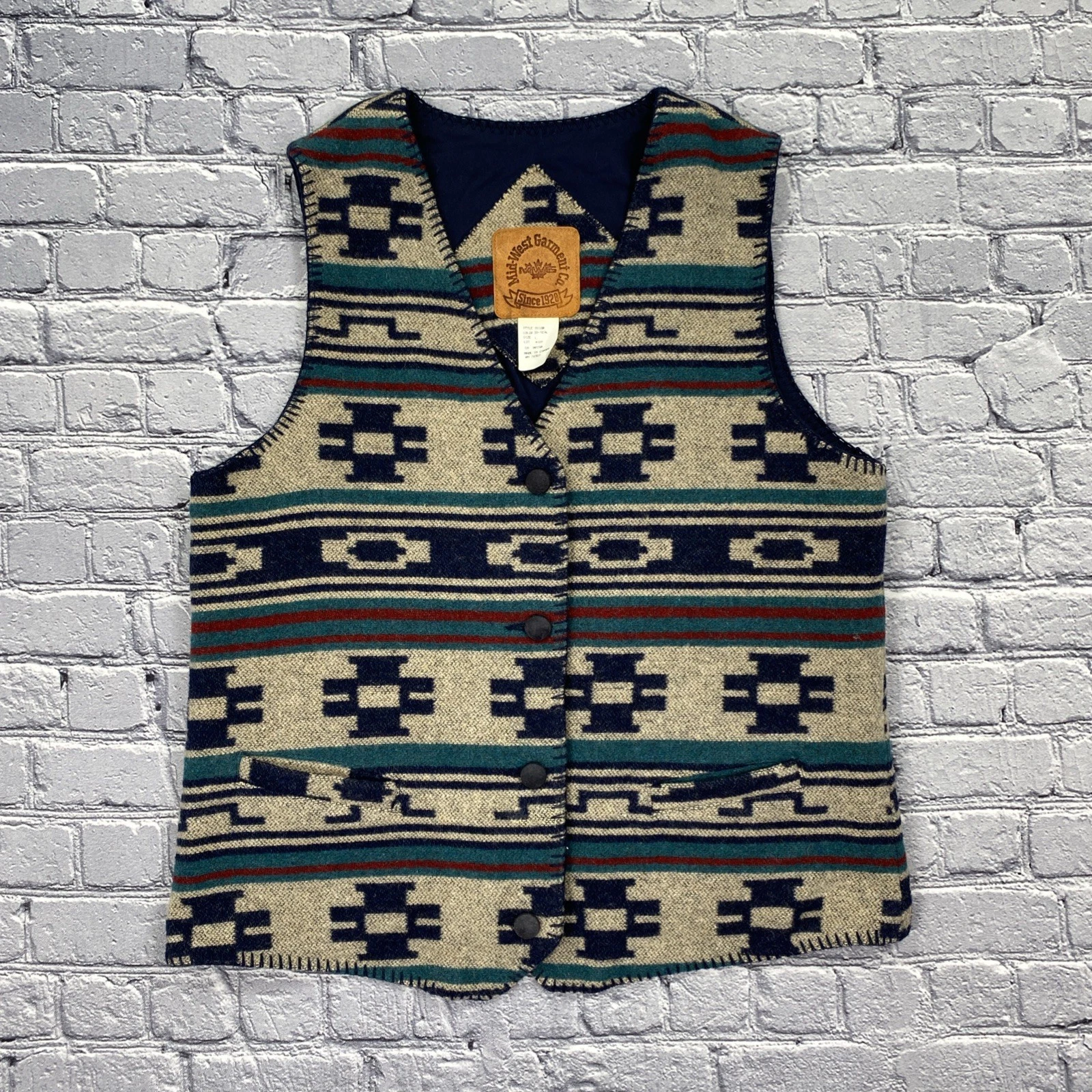 Midwest Garment Vest Men’s L Aztec Wool Blend Western Country Cowboy