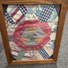 Framed Vintage Quilt Piece Hand Quilted