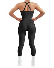 Women 2 Piece Workout Sets Compression Tummy Control Leggings with Pockets Ha...
