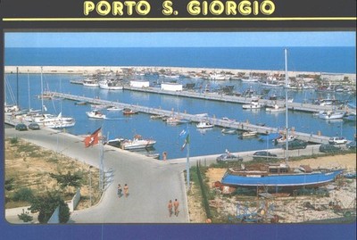 Porto San Giorgio Italien Hafen Marina Boote Vintage Postkarte verschickt 1980er