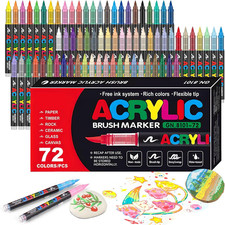 72 Colors Soft Brush Tip Acrylic Markers Set, Paint Pens for Rock, Wood, Fabric,