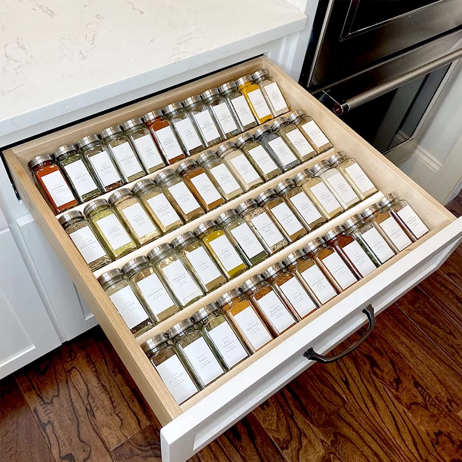 Clear Acrylic Spice Drawer Organizer, 4 Tier- 2 Set Expandable from 13" to 26" D