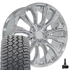 Oe Wheels Cv30 22x9 Chrome Rims 28545r22 At2 Tires Tpms Set 6x139.7 28et