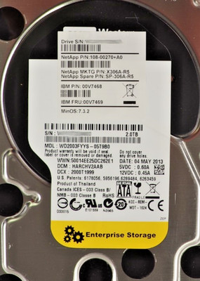NetApp 108-00270+A0 WD WD2003FYYS-05T9B0 7.2K 2TB 6Gbps SATA/SAS HDD wCaddy