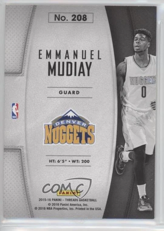 2015-16 Panini Threads Leather Rookies Emmanuel Mudiay #208 Rookie RC - Image 2 of 2