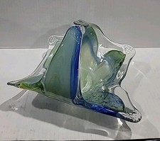Vintage MURANO Hand Blown Art Glass Basket Italy Abstract Colorful
