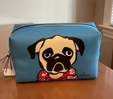 Marc Tetro Pug Dog In Hawaiian Shirt Blue Cosmetic Or Travel Bag NWT