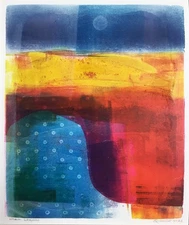 Warm Lagoon Monoprint Original Signed Impressionistic Landscape