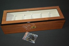 6 slot Luxury Watch Box Jewelry Display Case 6 Wood Grain, glossy, clear lid