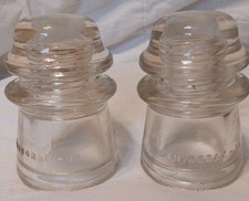Vtg Lot of 2 Hemingray 16 Clear Glass Insulators Made in the USA 4"