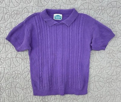Greenwich Square Cable Knit Short Sleeve Royal Purple Polo Shirt / Women s Large