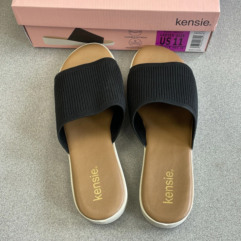 NUEVAS Sandalias Kensie Ellie Para Mujer US 11 Negras Slide Cuña Tejidas Foto 2 de 4