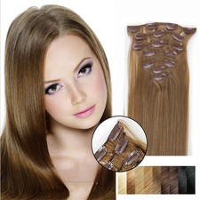 Extensiones de cabello con clip cabello humano real 7 piezas estilo de aspecto natural rubio 16"-28"