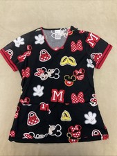 Disney Minnie Mouse Scrub Top Xs Womens Black Red