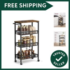 4-Tier Trolley, Space-Saving Kitchen Cart with Castors, 22 cm Deep, Steel Fra...